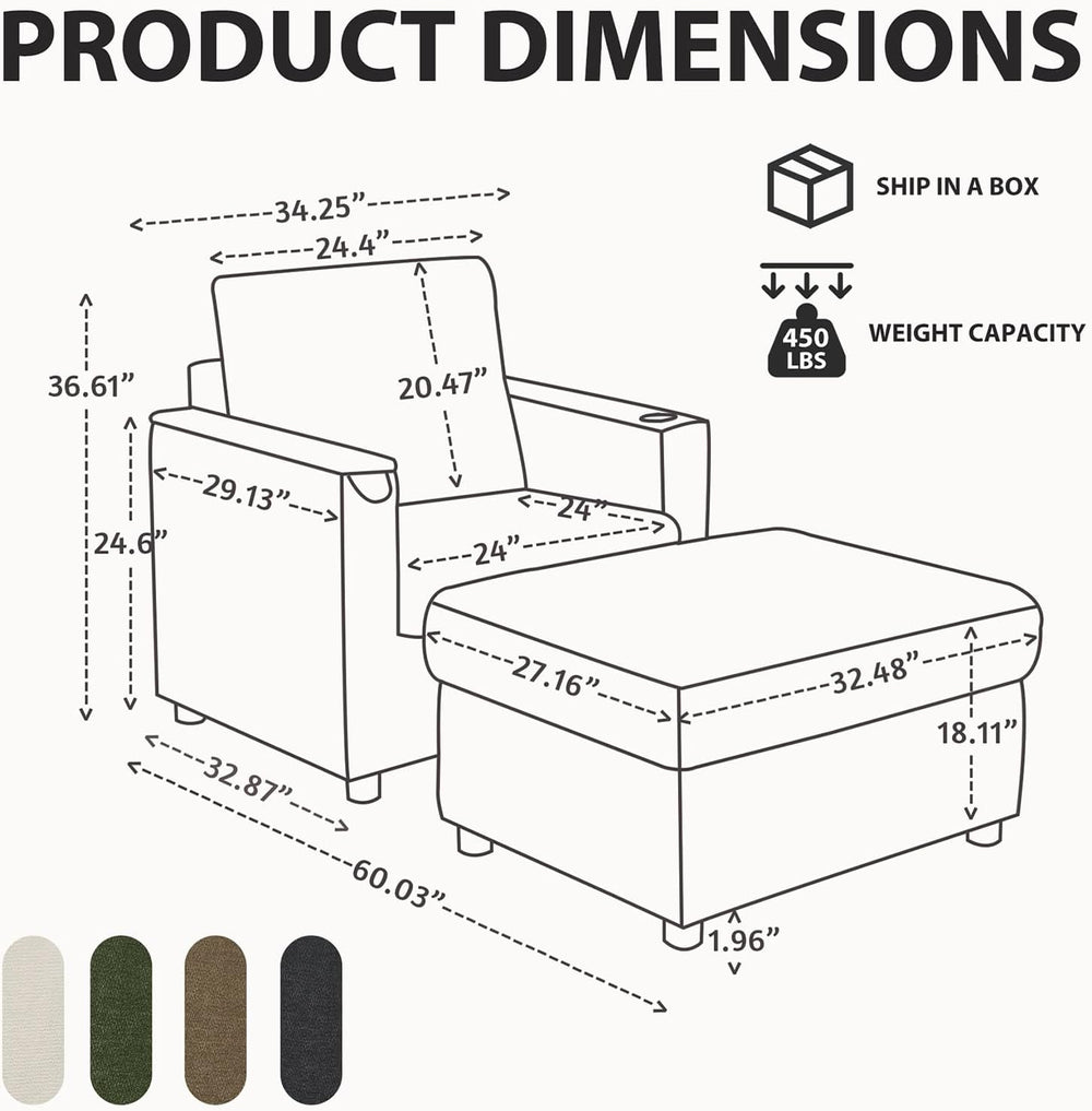 Rading Chairs with Storage Ottoman and Folding Tray Table, Brown