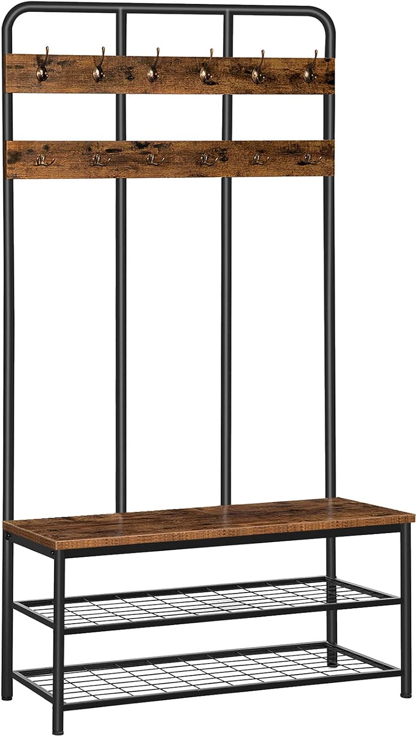 HOOBRO Hall Tree with Bench, Entryway Bench with Coat Rack, Mud Room Rack wit...