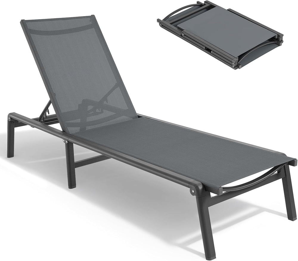 Aluminum Chaise Lounge Chair Outdoor for Outside Poolside, 1PC, Grey