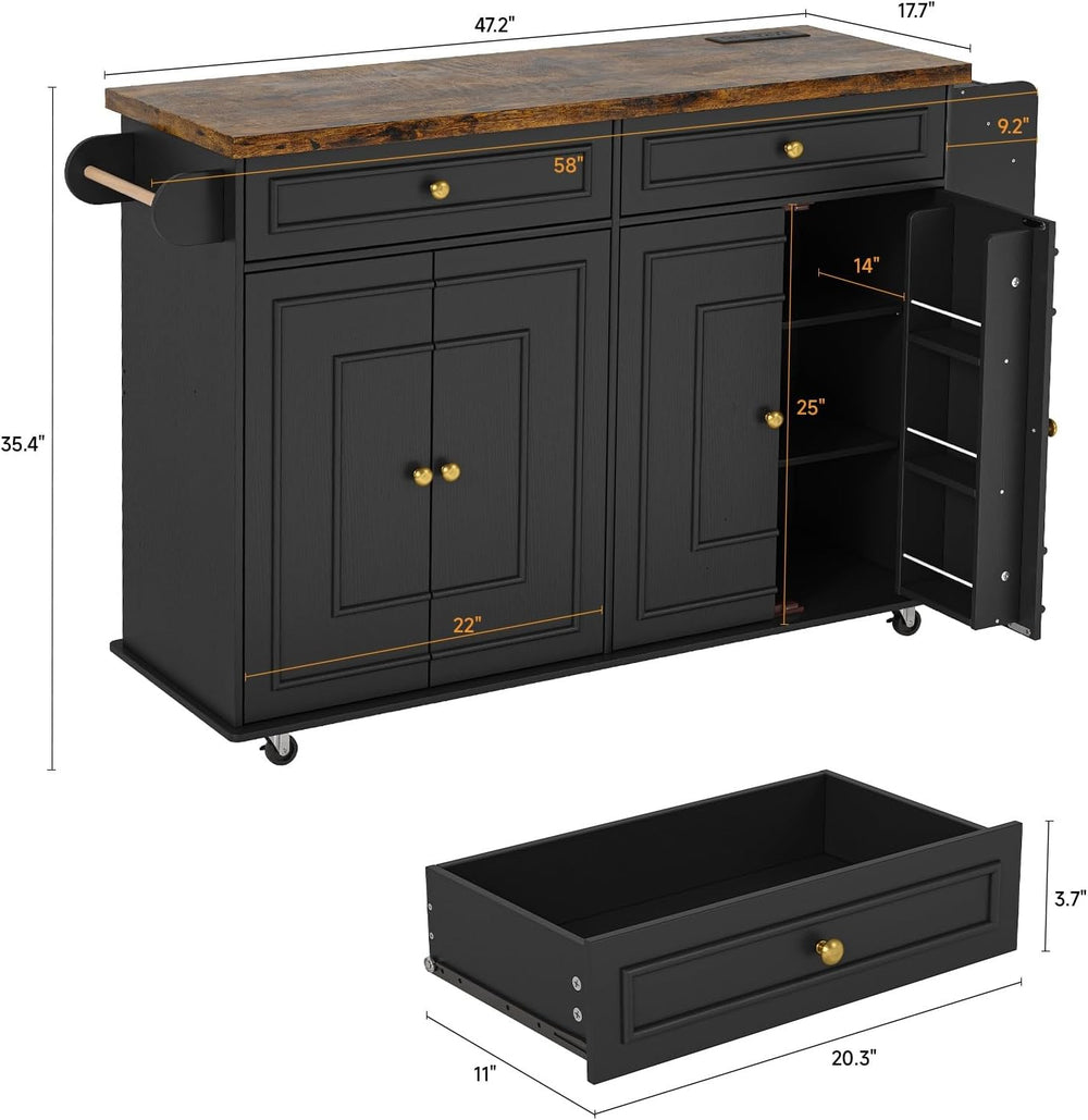 ComfyCorner 58" Rolling Kitchen Islands, Mobile Storage Kitchen Cart Black