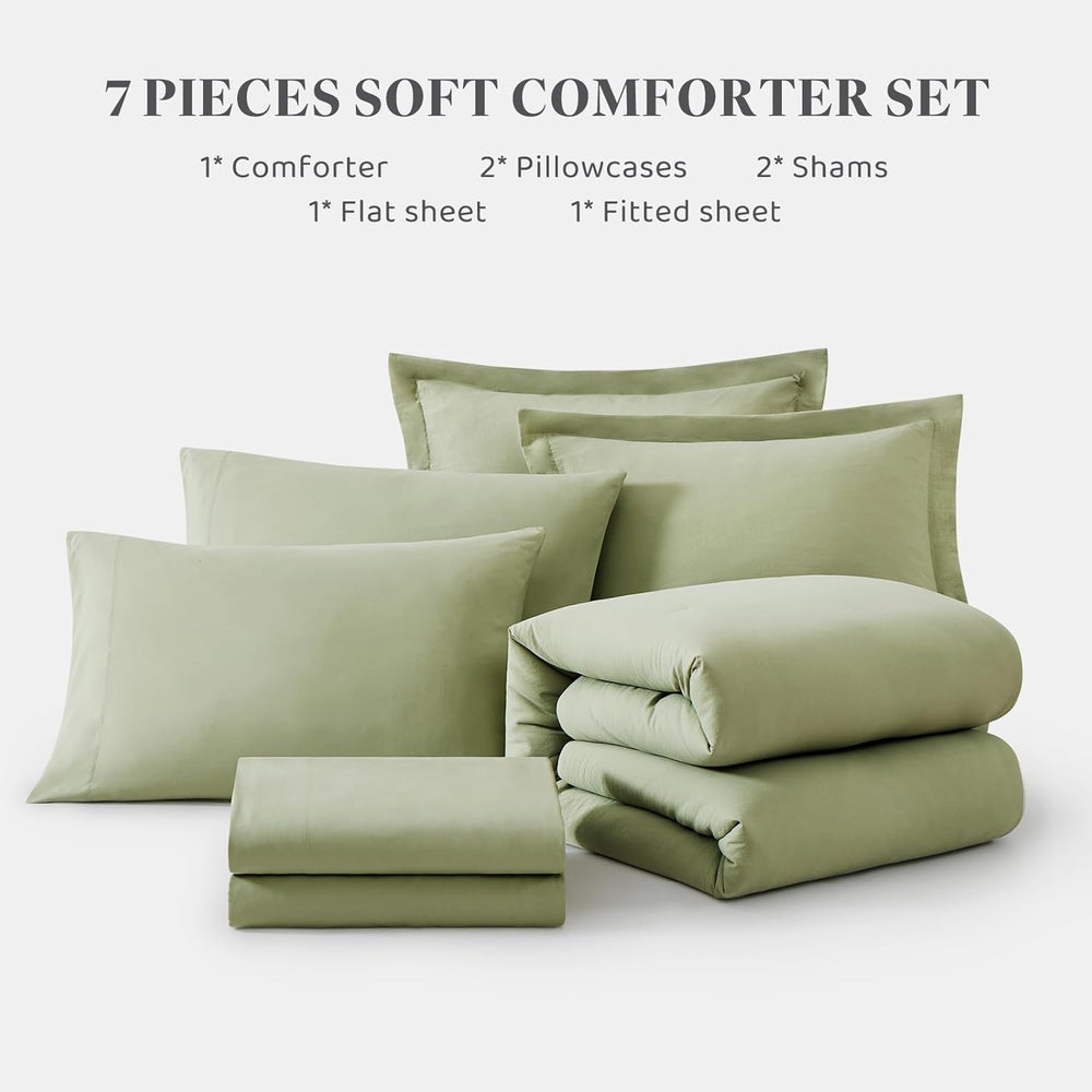 Queen Comforter Set-7 Pieces Soft Prewashed Bed in a Bag Queen Bedding Sets