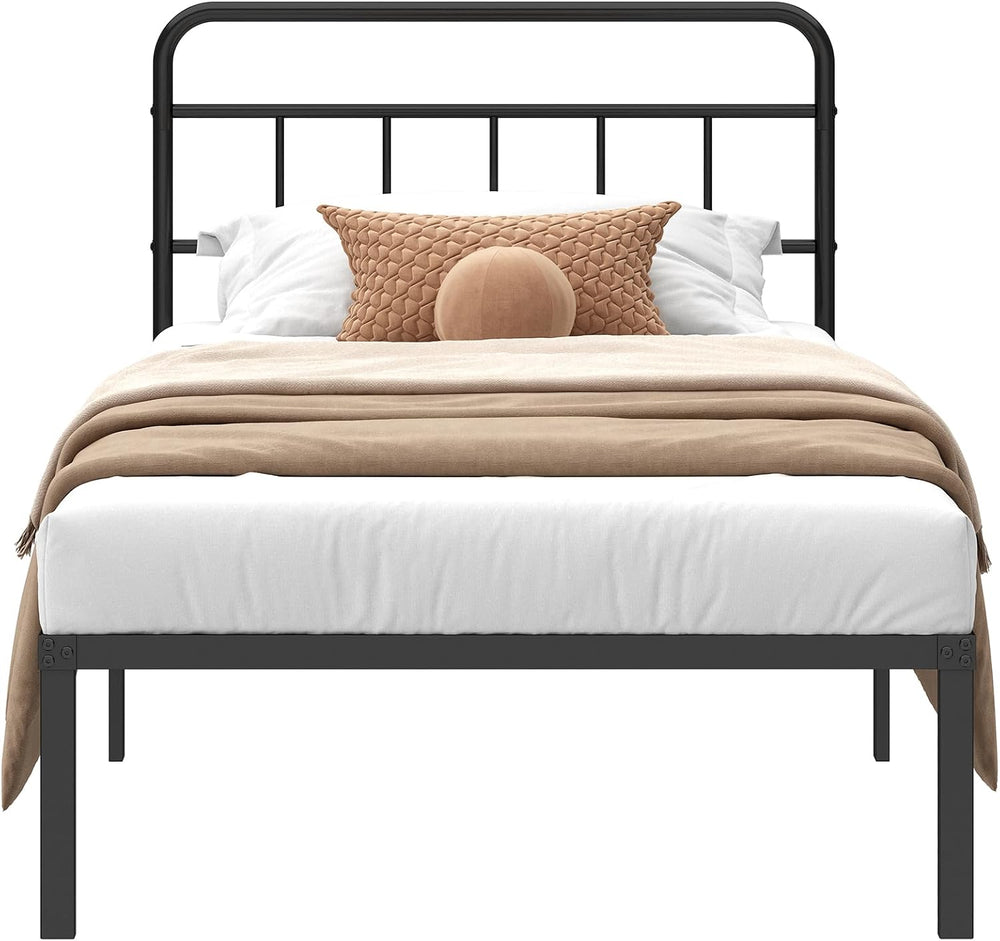 Kujielan 12 inches Twin Bed Frame with Minimalist headboard, Black