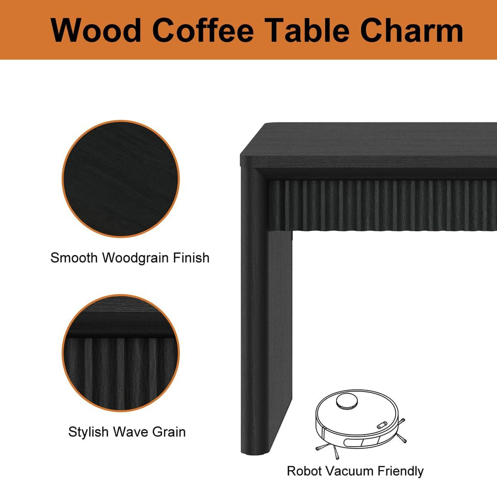 BON AUGURE Black Coffee Table for Living Room, 43" Modern Wood Center Table