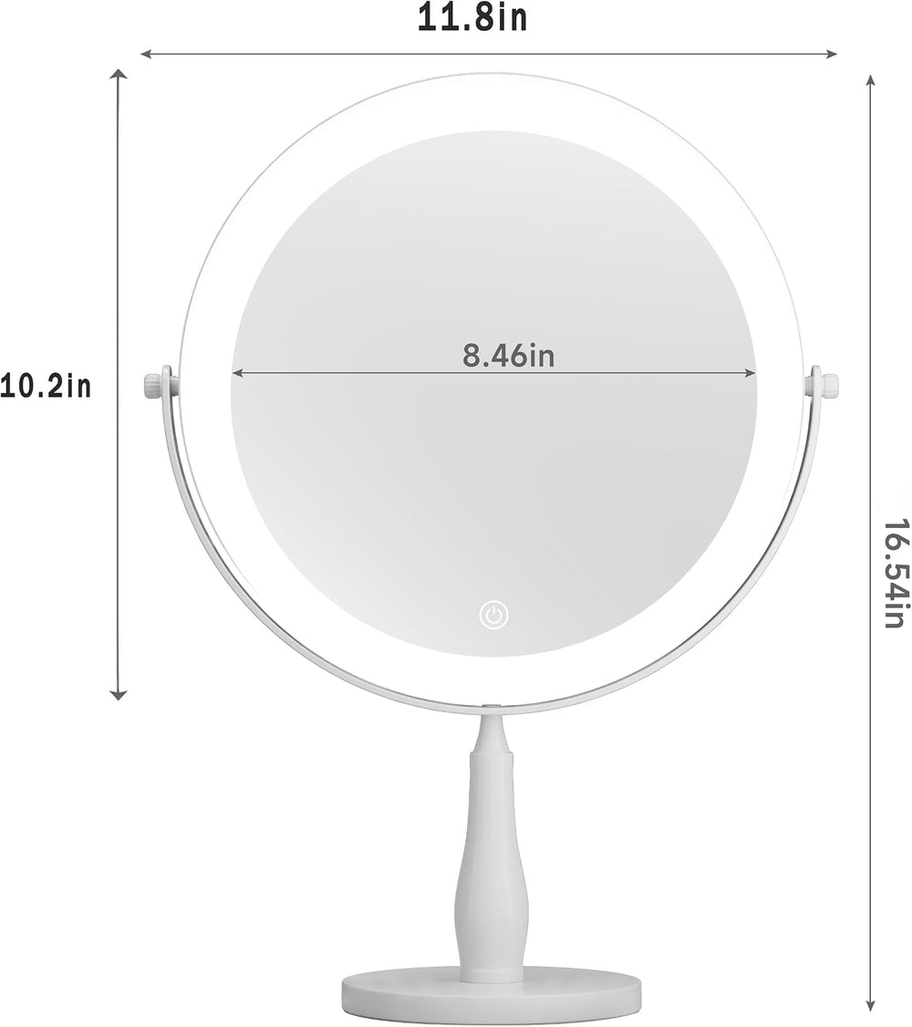 11.8" Makeup Mirror, Rechargeable Vanity Mirror with 3 Lights, 1X/10X