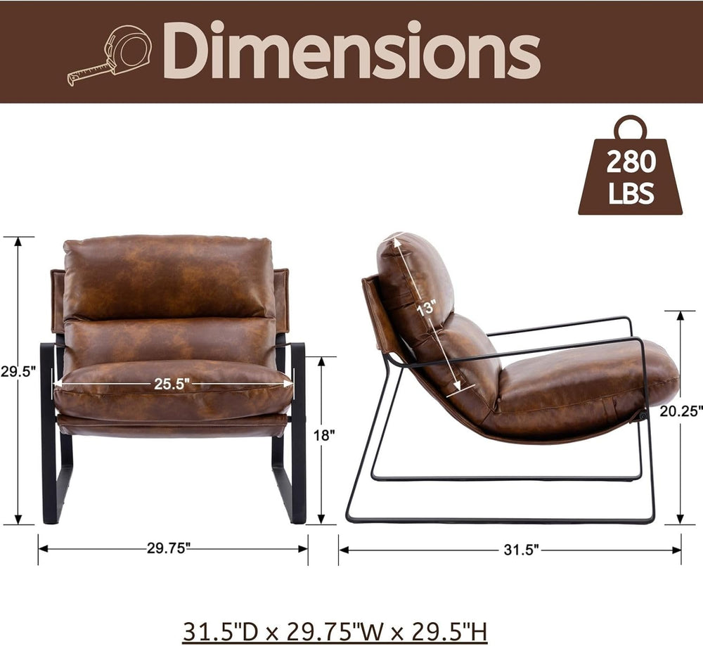 LukeAlon Modern Brown PU Leather Accent Armchair