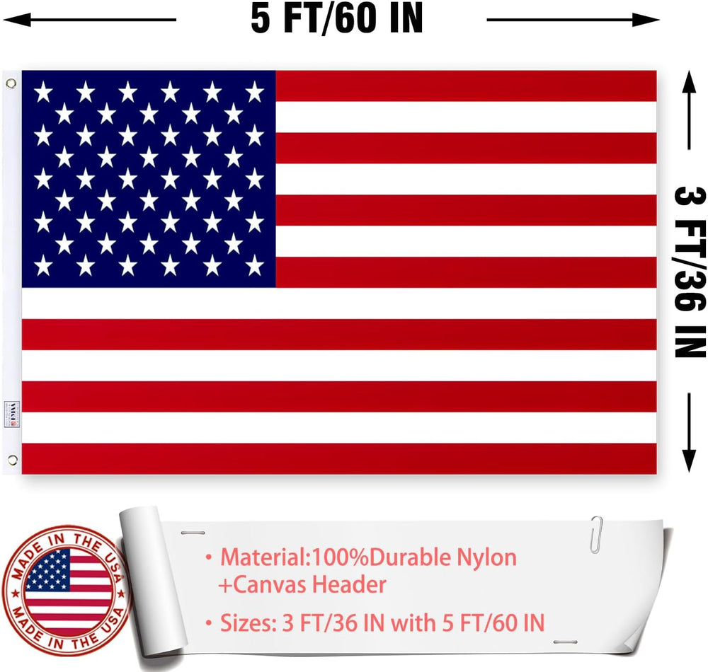 Embroideries American US Flag 3x5 Outdoor Made in USA - Heavy Duty Vivid Colo...