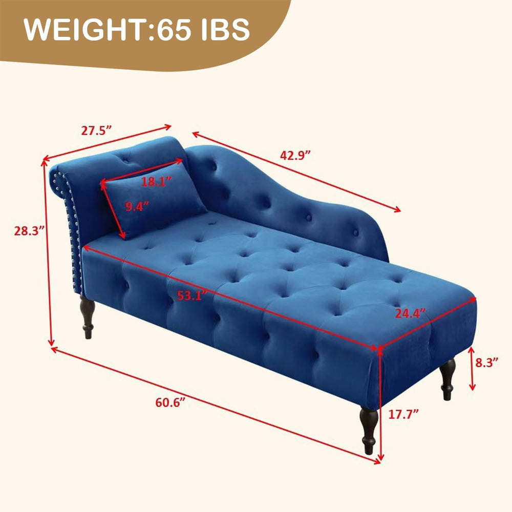 60.6" Velvet Chaise Lounge, Buttons Tufted Nailhead Trimmed, Upholstered...