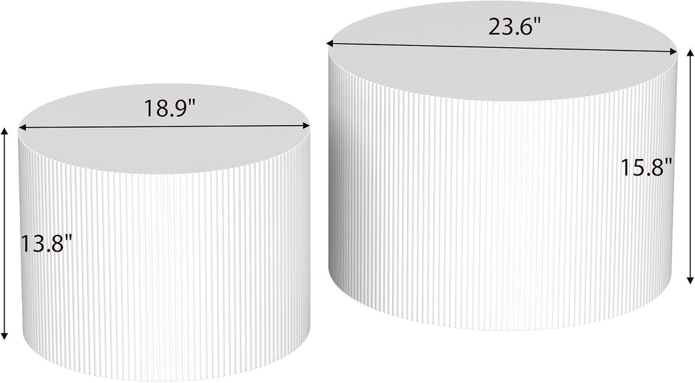 Nesting Coffee Table Set of 2, Round Wood Accent Table, White