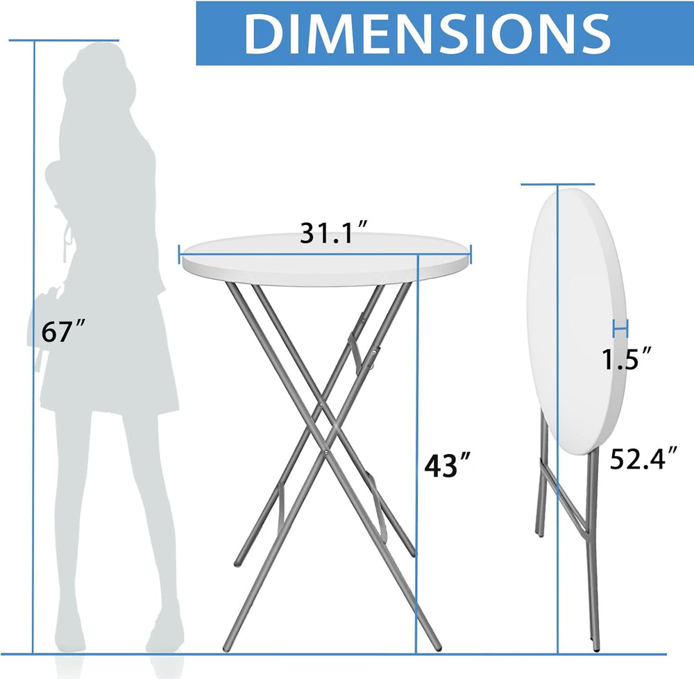 GUAGUA 32in Folding Cocktail Table, Bar Height, Round,High Top, White