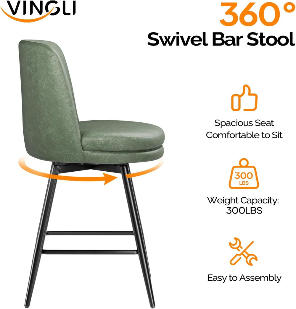 VINGLI 26" H Swivel Barstools Set of 1, PU Faux Leather Upholstered Coun...