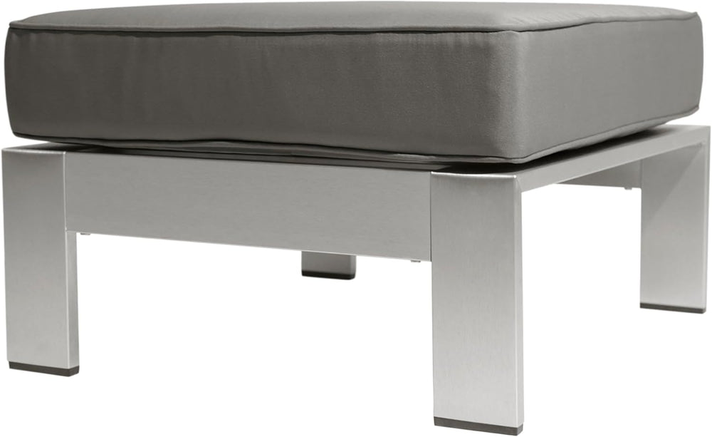 Christopher Knight Home Aya Coral Cushioned Aluminum Ottoman, Silver and Khaki