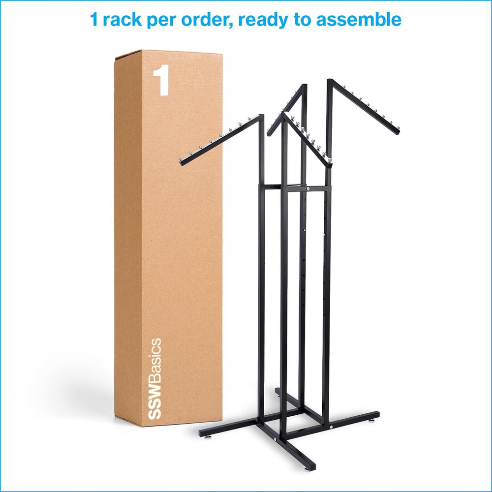 SSWBasics Black 4-Way Clothing Rack with Adjustable Slant Arms for Retail