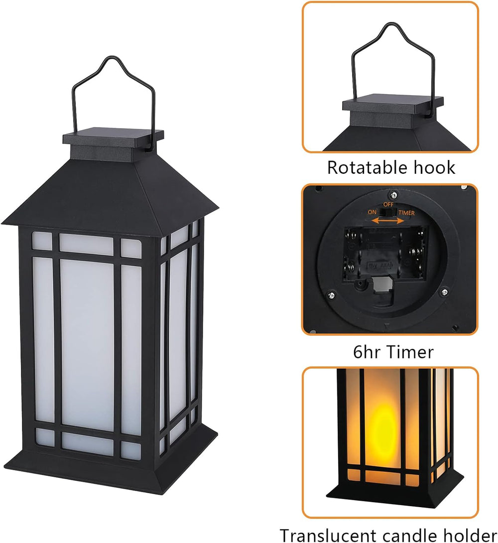 Bdor 13 Inch Outdoor Decorative Lanterns with LED Candle Timer 2 Pack Black