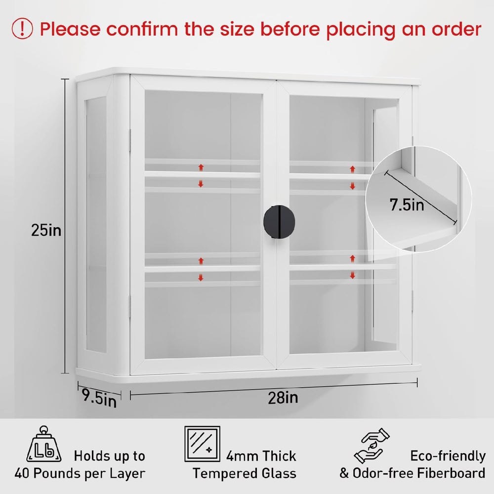 NEWOWNDS Display Wall Storage Cabinets for Laundry Room with Tempered Glass