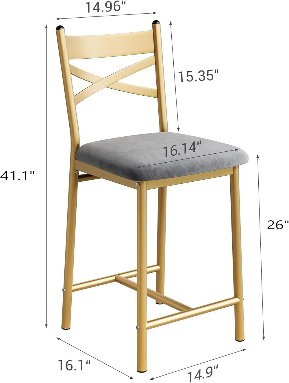 IDEALHOUSE 26" Bar Stools Set of 2, Counter Height Barstools with Back