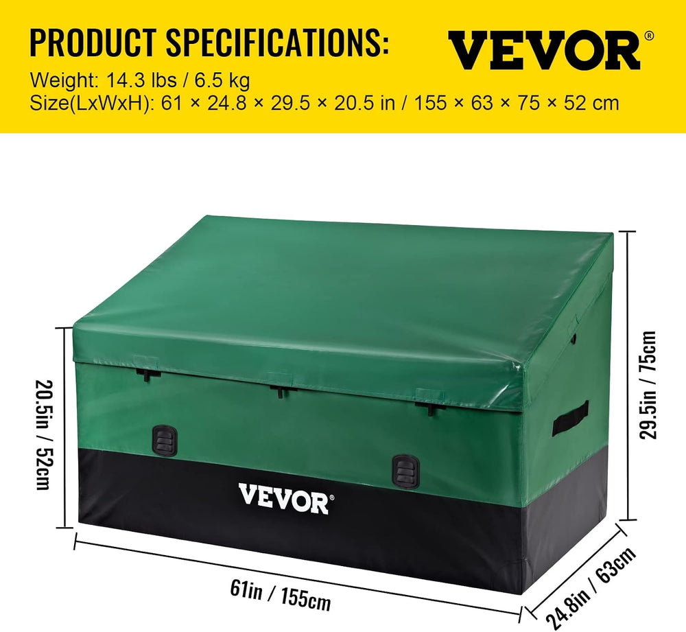 VEVOR Outdoor Storage Box, 150 Gallon Waterproof PE Tarpaulin Deck Box w/Galv...