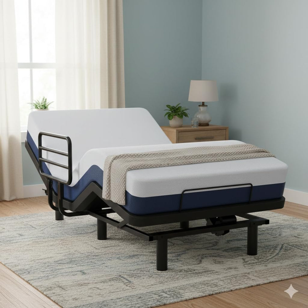 AbyssZen Home Care Electric Adjustable Bed Frame with Safety Rail, Twin XL