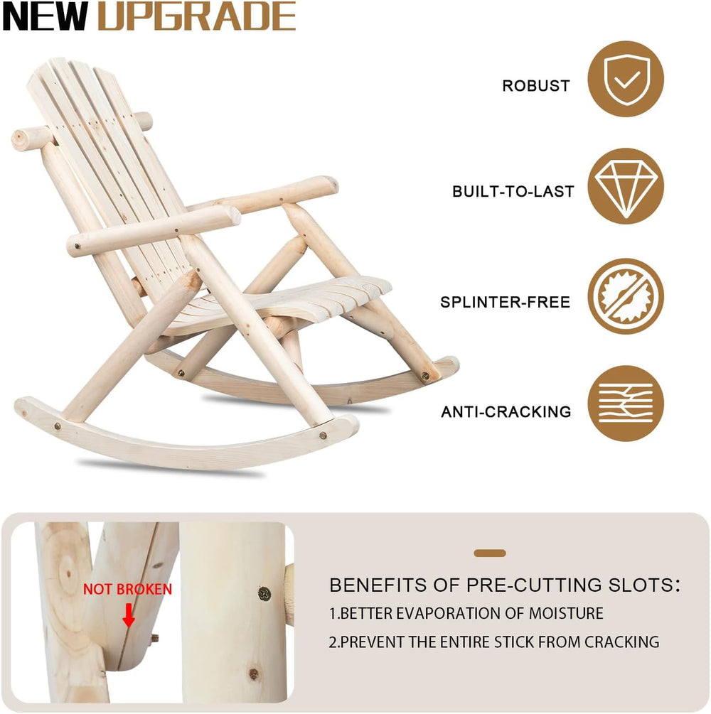 Outvita Wooden Rocking Chair, Fir Log Adirondack Rocker(Natural Finish)