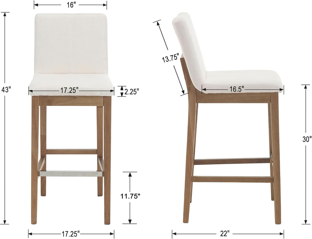 Bar Stools for Kitchen Island Set of 2, Linen Fabric Upholstered Barstools wi...