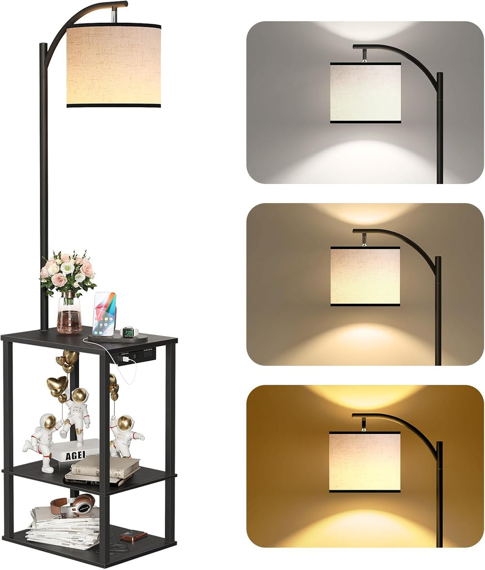 SUNMORY Floor Lamp with Table Shelves, End Side Table for Living Room