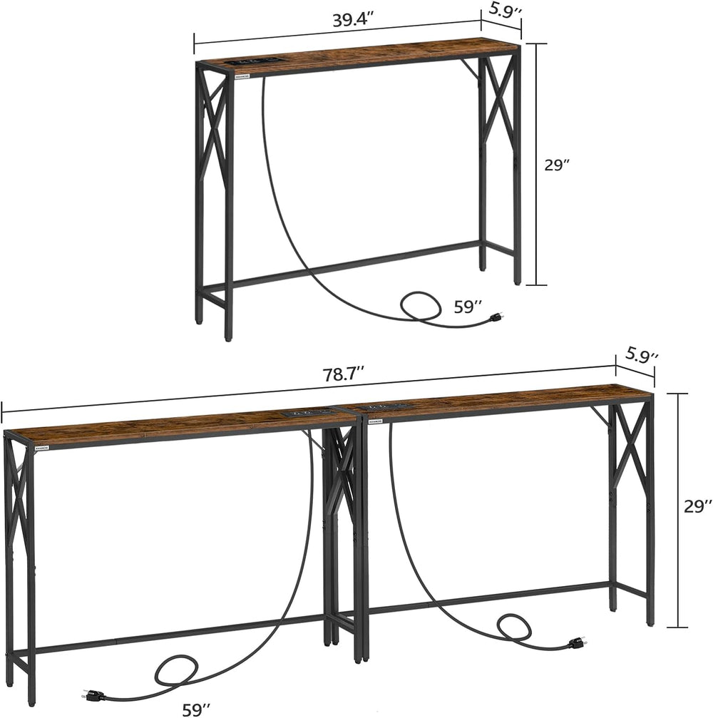 MAHANCRIS 78.7" Narrow Console Sofa Table with Charging Station, 2 Pack