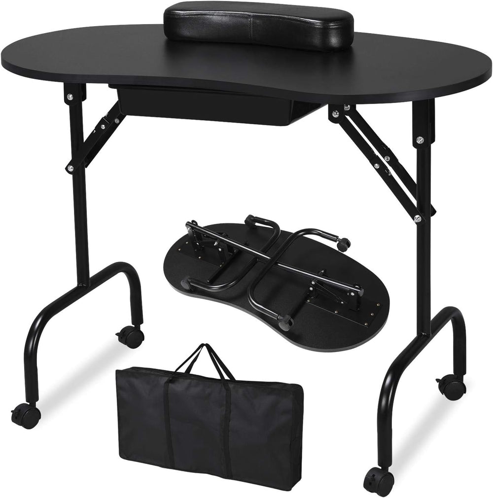Yaheetech Portable Manicure Table Foldable Nail Desk with Drawer, Black