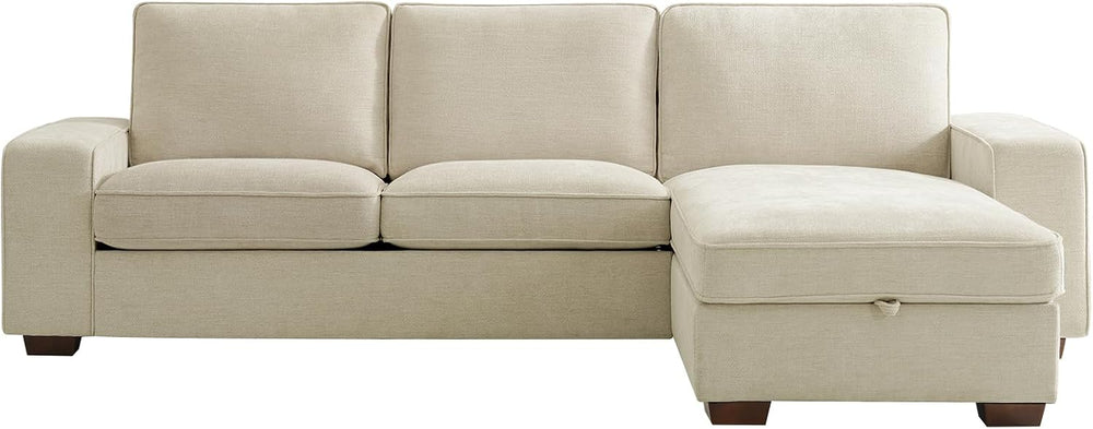 97in L-Shaped Sectional Sofa with Storage Chaise, 3-Seater Couch, Beige