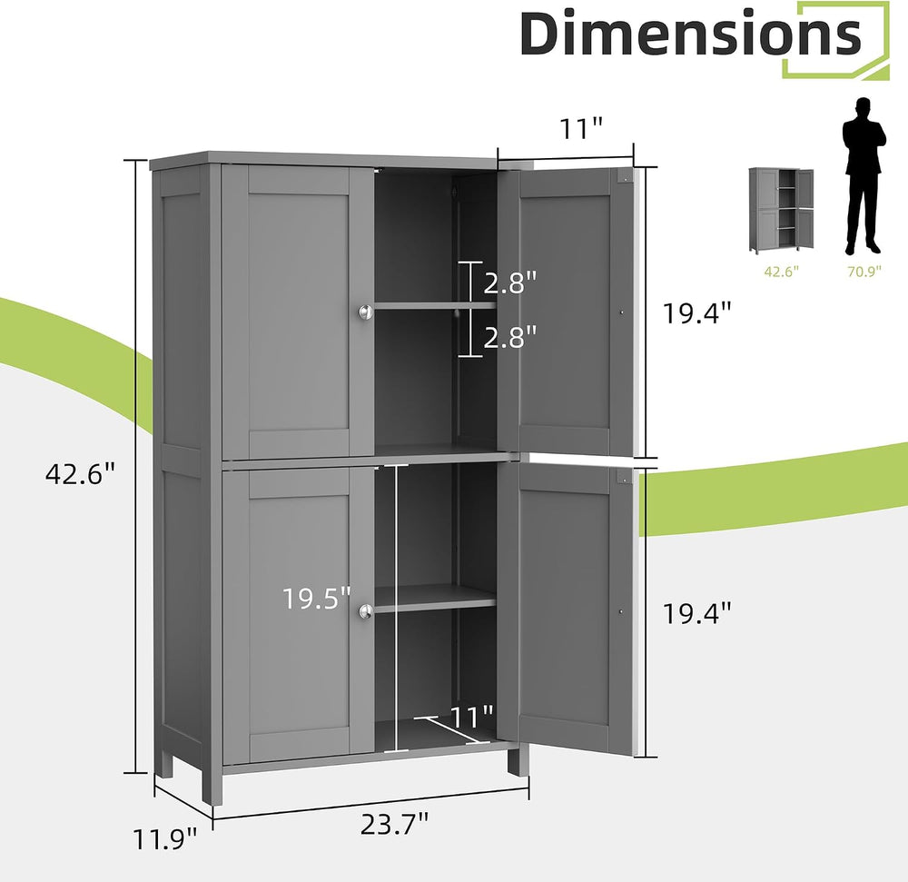 Vongrasig 43" Bathroom Storage Cabinet, Floor Cabinet with Doors, Grey