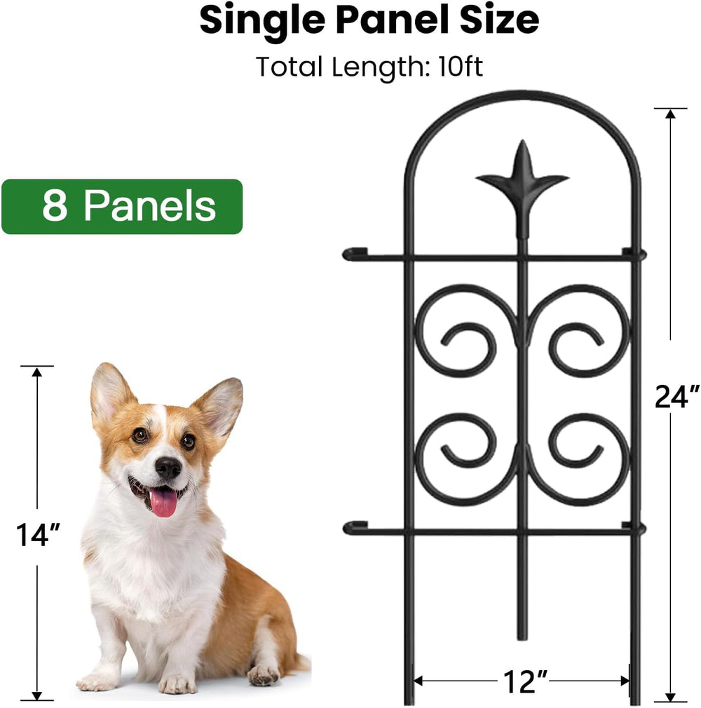 AMAGABELI 8 Panels 24in(H)ร10ft(L) Decorative Garden Fence No Dig Rustproof M...