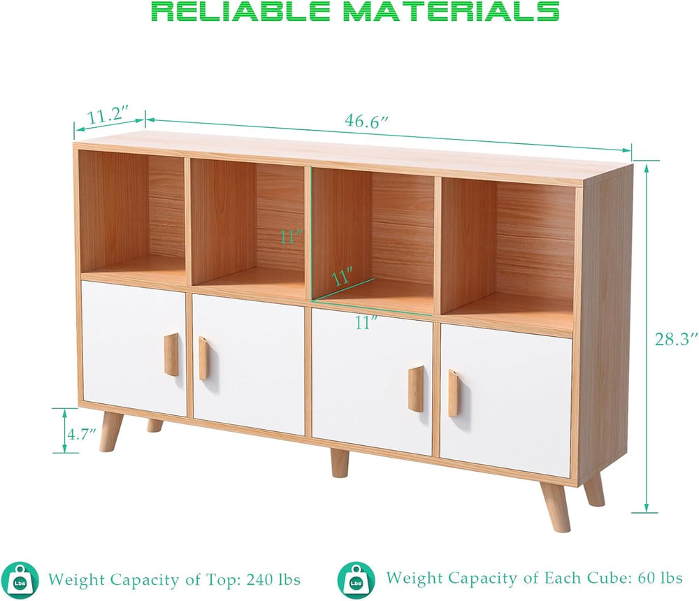 OSCHF 8-Cube Bookcase with Doors, 2-Tier Low Storage Cabient, Oak