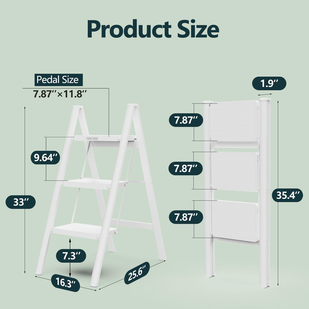 WOA WOA 3 Step Foldable Step Stool, 330lbs Load, White