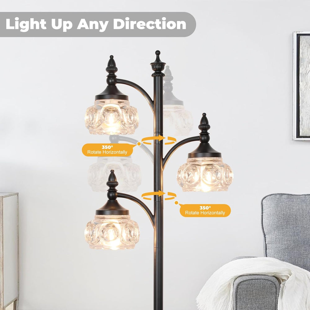 JUNNAI Black Floor Lamp for Living Room,Tall Standing Lamp Dimmable Tree Floo...