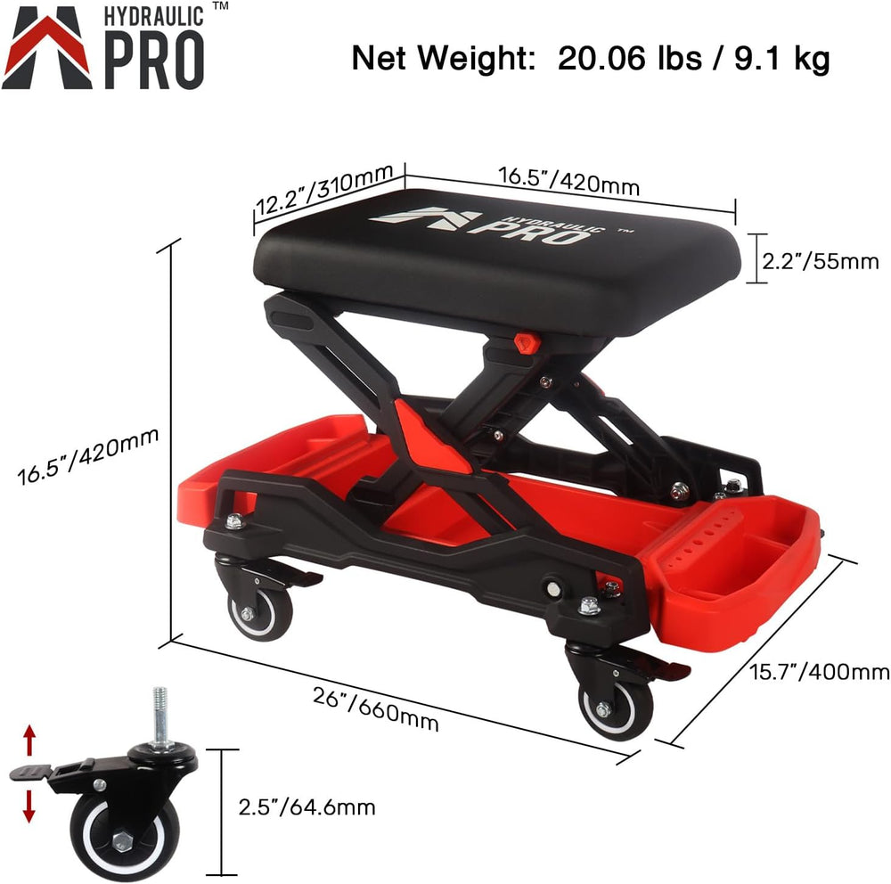 Rolling Creeper Seat, 300 LBS Garage Stool with 4 Locking Wheels