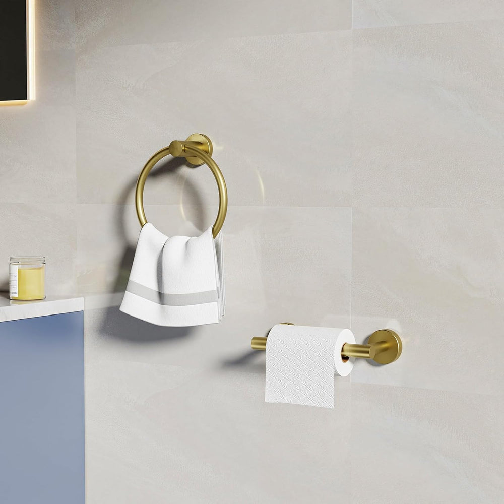 Brushed Gold Toilet Paper Holder & Towel Holder Bathroom Hardware Set