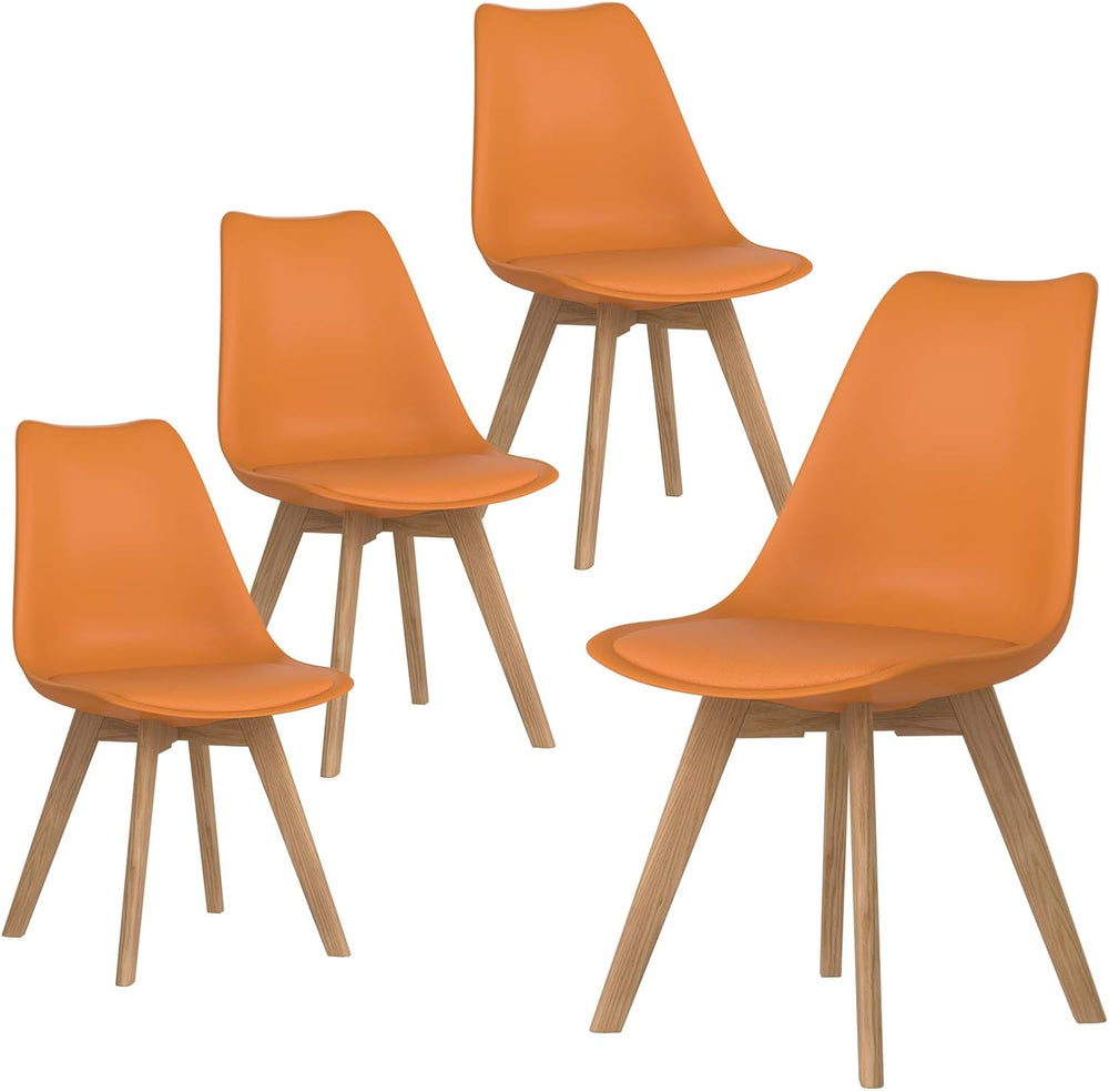 Dining Chairs Set of 4, Modern Leather Kitchen Chairs with Wood Legs