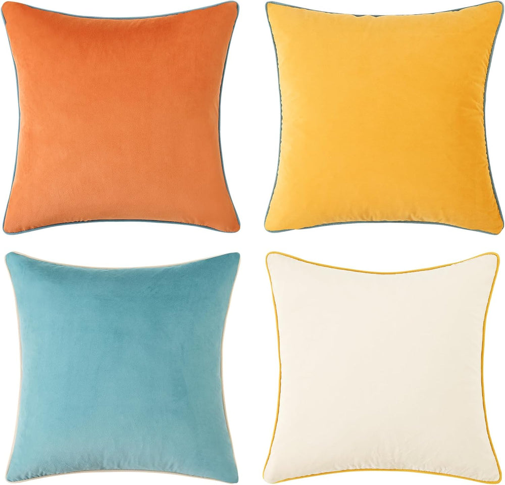Mecatny Velvet Decorative Throw Pillow Covers 20x20 Set of 4 Orange/Yellow