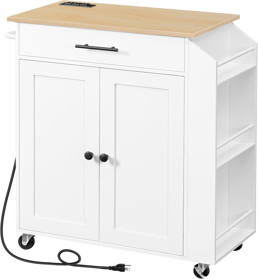 HOOBRO Kitchen Island with Power Outlet, Kitchen Storage Island with Spice Ra...
