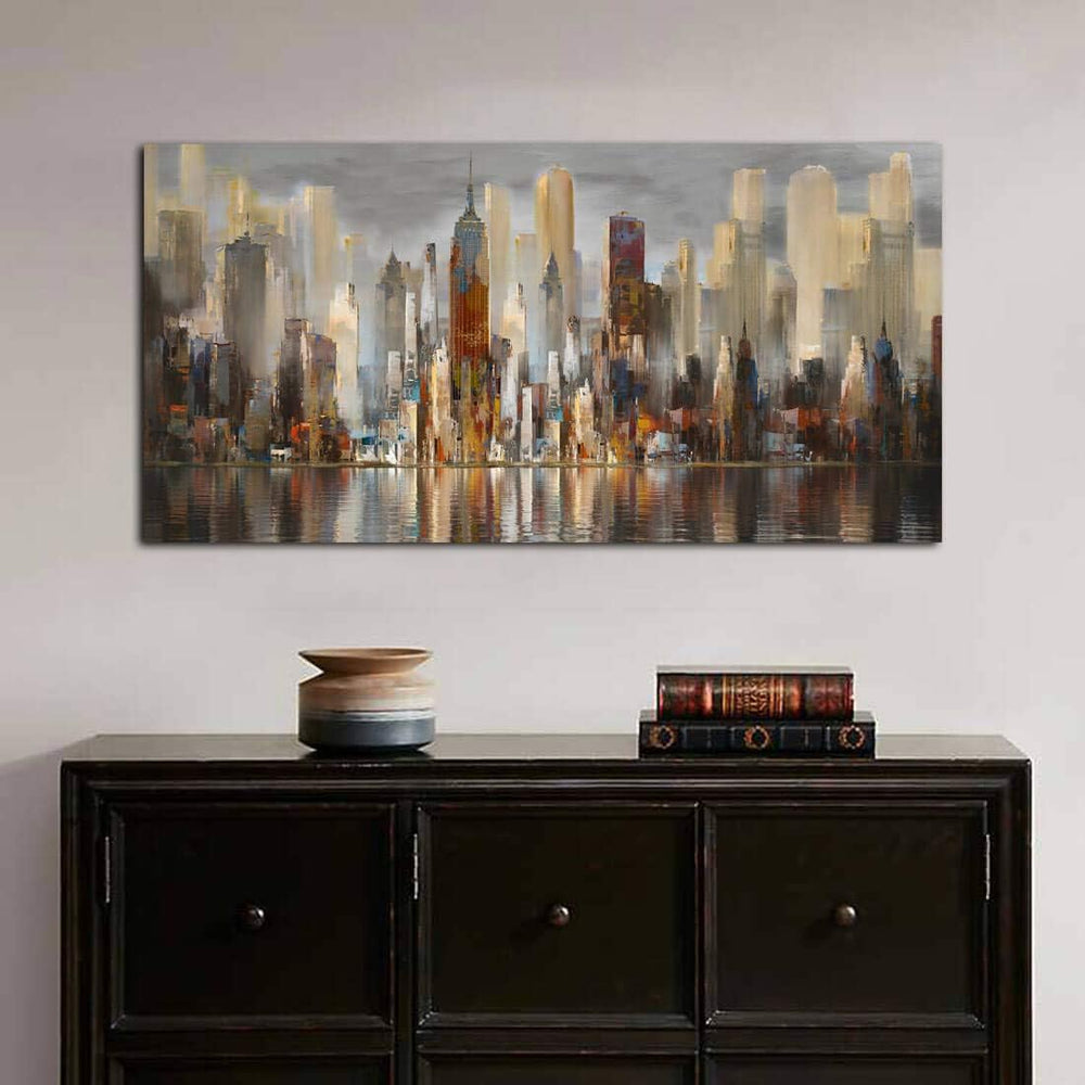 Framed Wall Art Large Cityscape New York Wall Decor Canvas Prints Abstract Br...