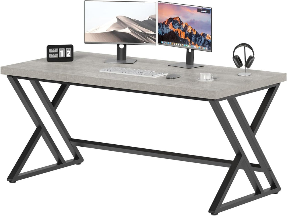 LVB 55 Inch Grey Modern Computer Office Desk Metal & Wood Writing Desks