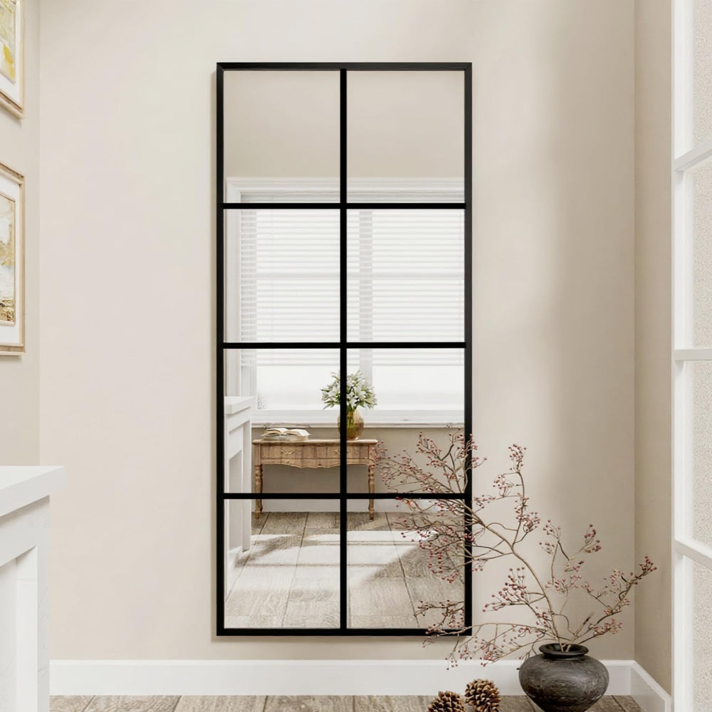 Prywot Full Length Mirror, 56"x22" Windowpane Floor Mirror, Black