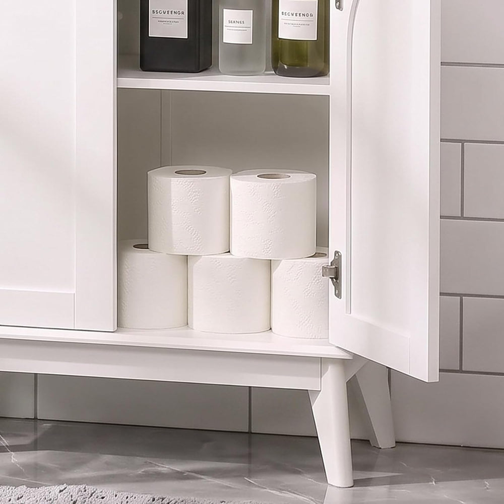 45" Tall Bathroom Storage Cabinet, White Oak, Arched Doors