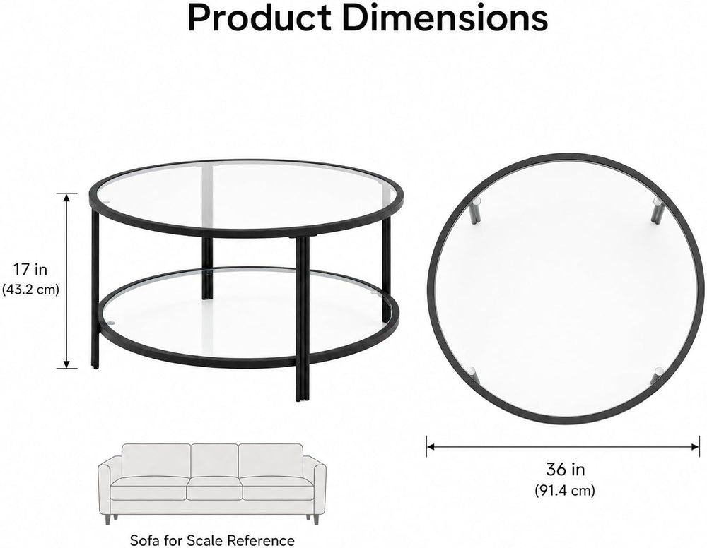 Coffee Tabale - Round Glass Coffee Table - Storage