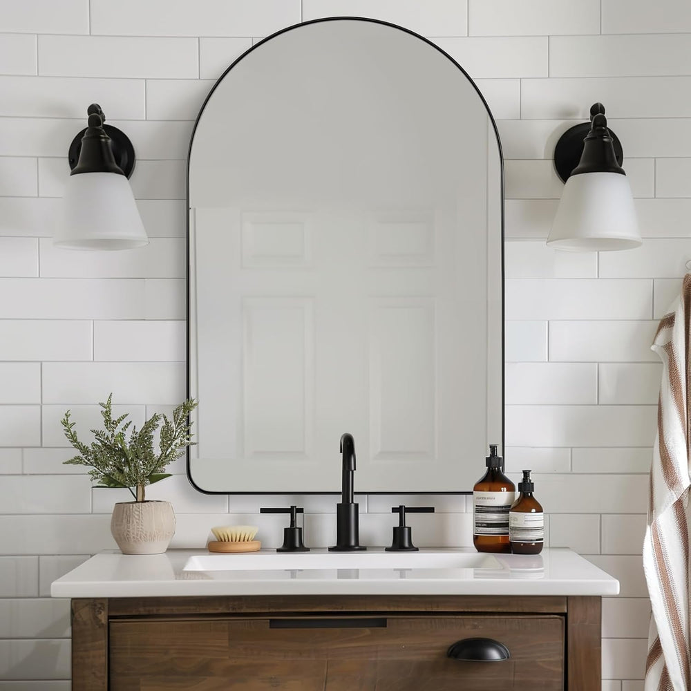 ANDY STAR Arched Mirror, 22 x 30 Inch Black Wall Mirror in Stainless Steel Me...