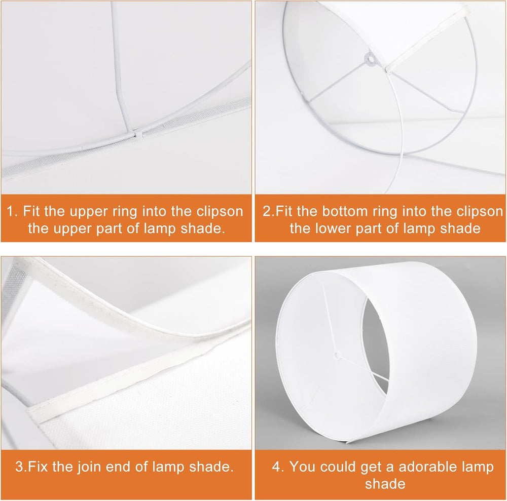 White Lamp shades Set of 2, Drum Tall LampShades 13" Top x 13" Bott...