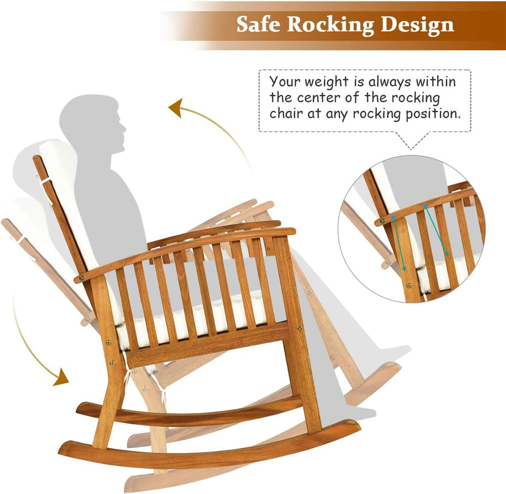 Tangkula Outdoor Rocking Chair with Soft Cushions, Solid Acacia Wood (1)