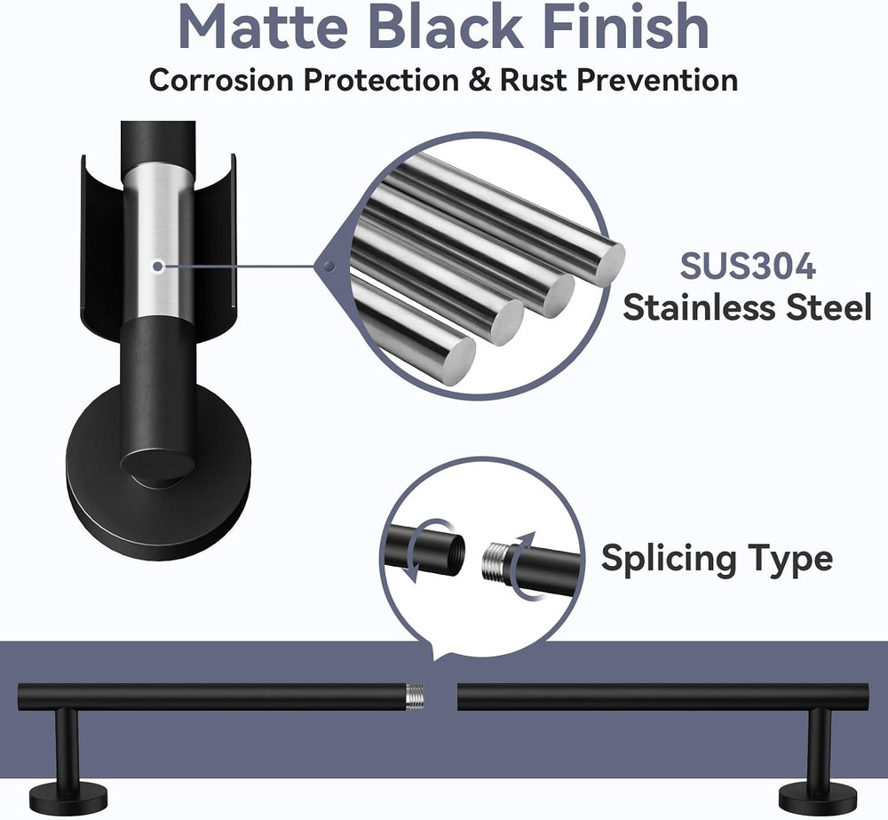 Bathroom Hardware Set, 24 Inch Matte Black Towel Bar Set, 8-Piece