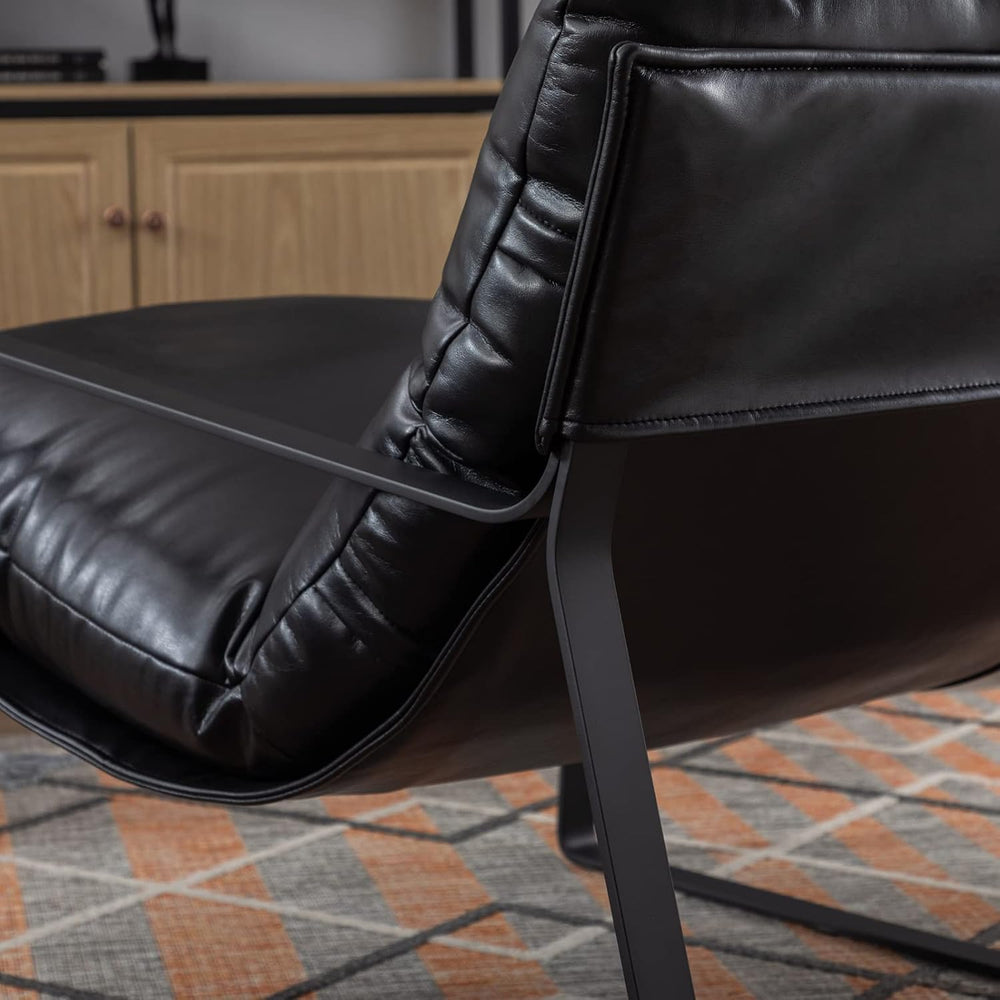 Ya-Home 1-Pack Mid-Century PU Leather Accent Armchair, Black