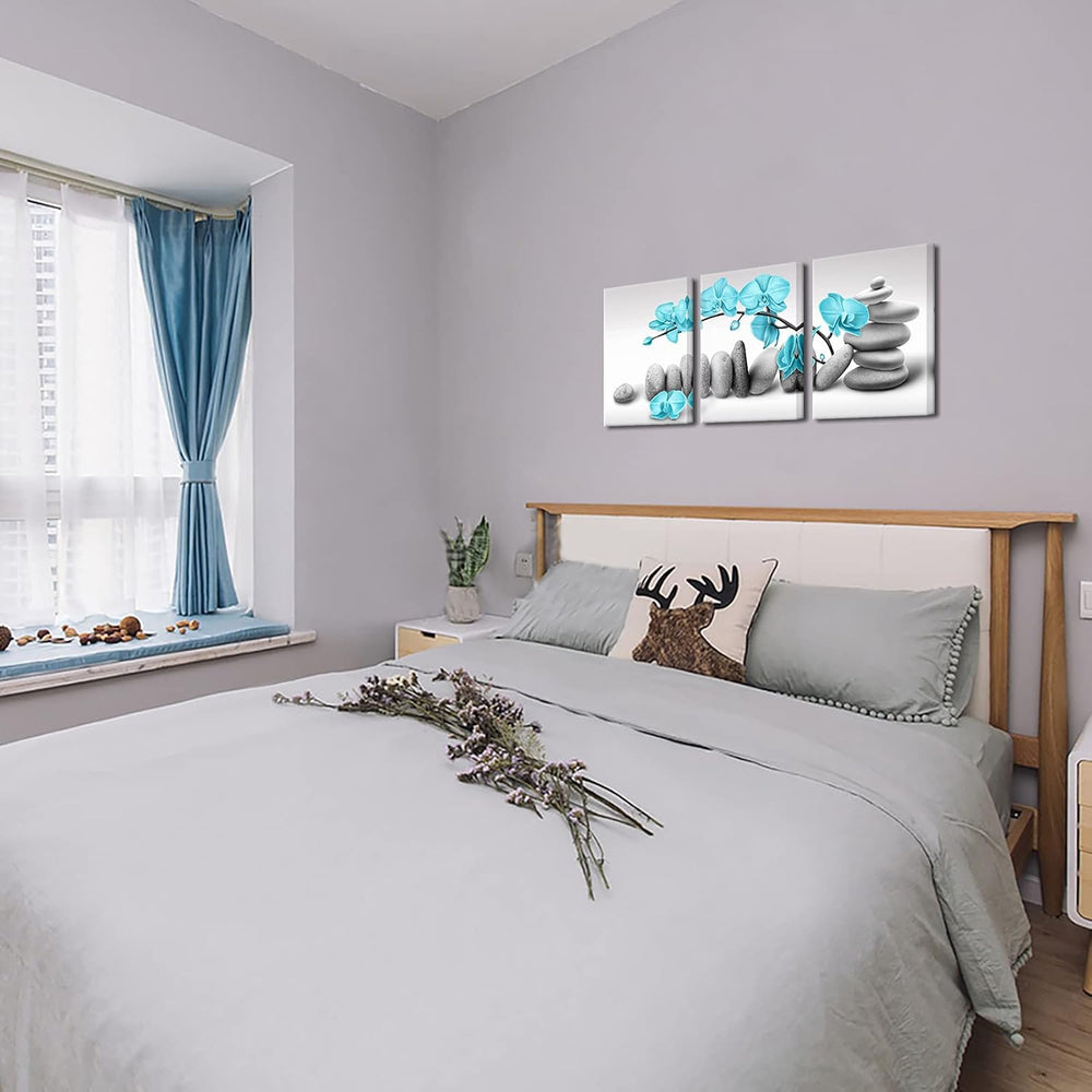 Biuteawal 3 Panel Zen Wall Art Blue Orchid Flower with SPA Stone Pictures Can...