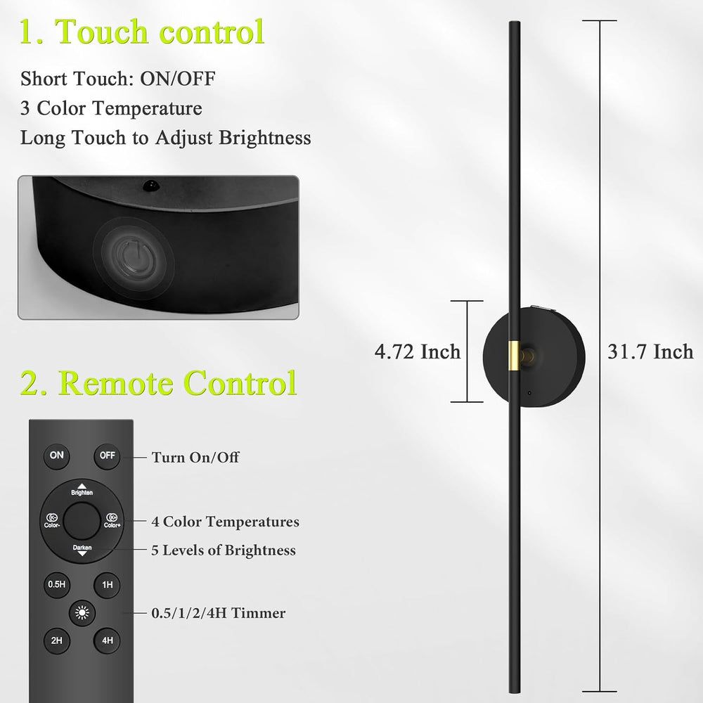Battery Operated Wall Sconce Set of 2: 10000mAh Wireless Sconces Rechargeable...