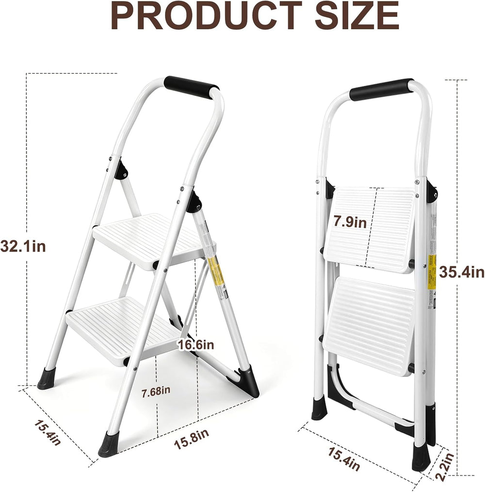 Valeo 2 Step Ladder, Folding Step Stool for Adults,White
